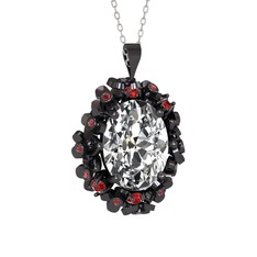 Belka Demet Kolye - Beyaz zirkon ve garnet 925 ayar siyah rodyum kaplama gümüş kolye (40 cm gümüş rolo zincir) #1n5qci6