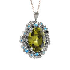 Belka Demet Kolye - Peridot ve akuamarin 14 ayar beyaz altın kolye (40 cm rose altın rolo zincir) #1nndjb0