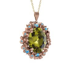 Peridot ve akuamarin 8 ayar rose altın kolye (40 cm gümüş rolo zincir)
