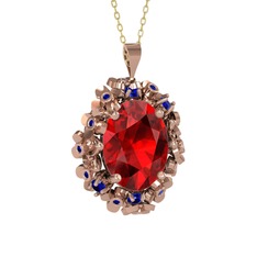 Garnet ve lab safir 8 ayar rose altın kolye (40 cm altın rolo zincir)