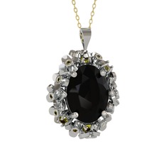 Belka Demet Kolye - Siyah zirkon ve peridot 18 ayar beyaz altın kolye (40 cm altın rolo zincir) #1pvzf8b
