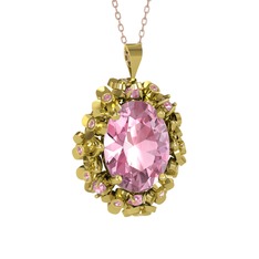 Belka Demet Kolye - Pembe kuvars 18 ayar altın kolye (40 cm rose altın rolo zincir) #1qbisxk