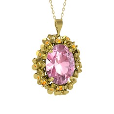 Pembe kuvars ve sitrin 925 ayar altın kaplama gümüş kolye (40 cm altın rolo zincir)