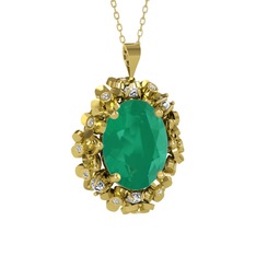 Belka Demet Kolye - Kök zümrüt ve swarovski 925 ayar altın kaplama gümüş kolye (40 cm altın rolo zincir) #1qvq2o