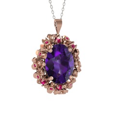 Belka Demet Kolye - Ametist ve rodolit garnet 14 ayar rose altın kolye (40 cm gümüş rolo zincir) #1rv0d8s
