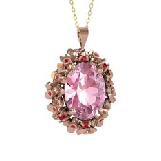 Belka Demet Kolye - Pembe kuvars ve garnet 925 ayar rose altın kaplama gümüş kolye (40 cm altın rolo zincir) #1ryk6i3