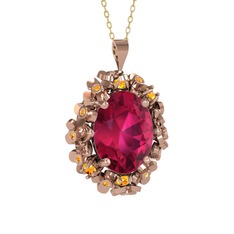 Rodolit garnet ve sitrin 925 ayar rose altın kaplama gümüş kolye (40 cm altın rolo zincir)
