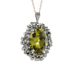 Belka Demet Kolye - Peridot 14 ayar beyaz altın kolye (40 cm rose altın rolo zincir) #1t8dpak