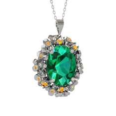 Belka Demet Kolye - Yeşil kuvars ve sitrin 925 ayar gümüş kolye (40 cm beyaz altın rolo zincir) #1tne7cp