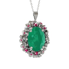 Kök zümrüt ve rodolit garnet 8 ayar beyaz altın kolye (40 cm beyaz altın rolo zincir)