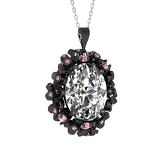 Belka Demet Kolye - Swarovski ve pembe kuvars 925 ayar siyah rodyum kaplama gümüş kolye (40 cm beyaz altın rolo zincir) #1uibquj