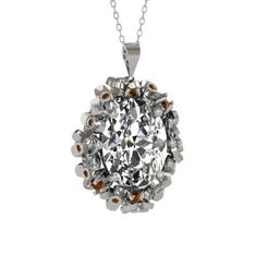 Belka Demet Kolye - Swarovski ve dumanlı kuvars 8 ayar beyaz altın kolye (40 cm beyaz altın rolo zincir) #1vjhtrh