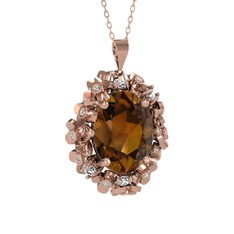 Dumanlı kuvars ve swarovski 8 ayar rose altın kolye (40 cm rose altın rolo zincir)