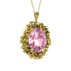 Pembe kuvars ve dumanlı kuvars 18 ayar altın kolye (40 cm altın rolo zincir)