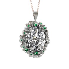 Beyaz zirkon ve yeşil kuvars 14 ayar beyaz altın kolye (40 cm rose altın rolo zincir)