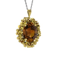 Belka Demet Kolye - Dumanlı kuvars 14 ayar altın kolye (40 cm gümüş rolo zincir) #1wuazqo