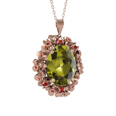 Peridot ve garnet 18 ayar rose altın kolye (40 cm rose altın rolo zincir)