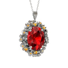 Belka Demet Kolye - Garnet ve sitrin 925 ayar gümüş kolye (40 cm beyaz altın rolo zincir) #1xepxvj