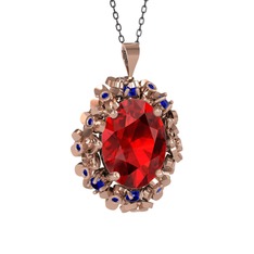 Belka Demet Kolye - Garnet ve lab safir 925 ayar rose altın kaplama gümüş kolye (40 cm gümüş rolo zincir) #1xi1l5m