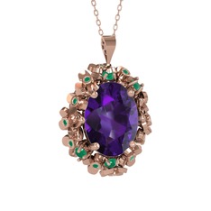 Belka Demet Kolye - Ametist ve kök zümrüt 18 ayar rose altın kolye (40 cm rose altın rolo zincir) #1xtxhf9