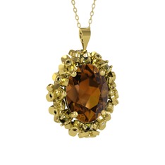 Dumanlı kuvars ve peridot 18 ayar altın kolye (40 cm altın rolo zincir)