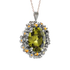 Belka Demet Kolye - Peridot ve sitrin 18 ayar beyaz altın kolye (40 cm rose altın rolo zincir) #1xz5pcq