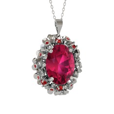 Belka Demet Kolye - Rodolit garnet ve garnet 8 ayar beyaz altın kolye (40 cm beyaz altın rolo zincir) #1xzhdv