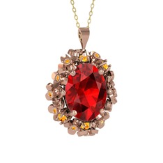 Garnet ve sitrin 18 ayar rose altın kolye (40 cm altın rolo zincir)