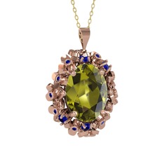 Belka Demet Kolye - Peridot ve lab safir 8 ayar rose altın kolye (40 cm altın rolo zincir) #1y1oimz