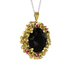 Belka Demet Kolye - Siyah zirkon ve rodolit garnet 14 ayar altın kolye (40 cm beyaz altın rolo zincir) #1y63a66