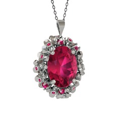 Belka Demet Kolye - Rodolit garnet 925 ayar gümüş kolye (40 cm gümüş rolo zincir) #1yyh76b