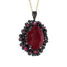 Belka Demet Kolye - Kök yakut ve rodolit garnet 925 ayar siyah rodyum kaplama gümüş kolye (40 cm altın rolo zincir) #2b6wgt