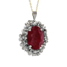 Belka Demet Kolye - Kök yakut ve pırlanta 18 ayar beyaz altın kolye (0.18 karat, 40 cm altın rolo zincir) #2k2ebs