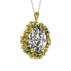 Swarovski ve yeşil kuvars 18 ayar altın kolye (40 cm beyaz altın rolo zincir)