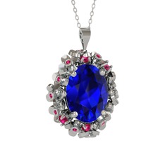 Belka Demet Kolye - Lab safir ve rodolit garnet 8 ayar beyaz altın kolye (40 cm beyaz altın rolo zincir) #31s5iv