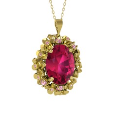 Belka Demet Kolye - Rodolit garnet ve pembe kuvars 18 ayar altın kolye (40 cm altın rolo zincir) #32j4kl