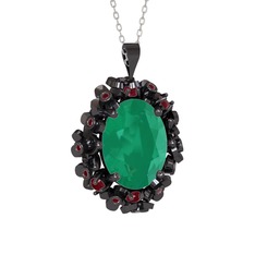 Belka Demet Kolye - Kök zümrüt ve kök yakut 925 ayar siyah rodyum kaplama gümüş kolye (40 cm beyaz altın rolo zincir) #3hobo1