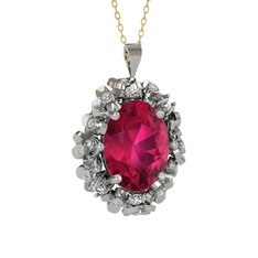 Rodolit garnet ve pırlanta 925 ayar gümüş kolye (0.18 karat, 40 cm altın rolo zincir)