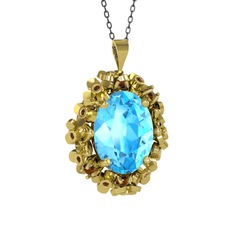 Belka Demet Kolye - Akuamarin ve dumanlı kuvars 18 ayar altın kolye (40 cm gümüş rolo zincir) #4dtp2g