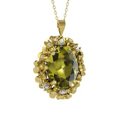 Belka Demet Kolye - Peridot ve swarovski 925 ayar altın kaplama gümüş kolye (40 cm altın rolo zincir) #4mnhld