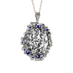 Swarovski ve lab safir 14 ayar beyaz altın kolye (40 cm rose altın rolo zincir)