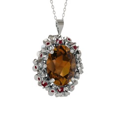 Belka Demet Kolye - Dumanlı kuvars ve kök yakut 14 ayar beyaz altın kolye (40 cm gümüş rolo zincir) #5mq7zn