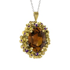 Belka Demet Kolye - Dumanlı kuvars ve ametist 14 ayar altın kolye (40 cm beyaz altın rolo zincir) #5peyqc