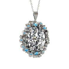 Belka Demet Kolye - Swarovski ve akuamarin 14 ayar beyaz altın kolye (40 cm beyaz altın rolo zincir) #6ne7xy