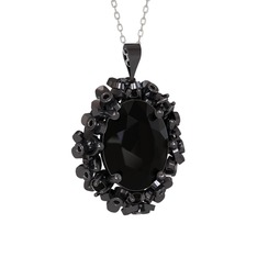 Belka Demet Kolye - Siyah zirkon 925 ayar siyah rodyum kaplama gümüş kolye (40 cm gümüş rolo zincir) #705lfw