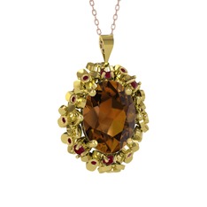 Belka Demet Kolye - Dumanlı kuvars ve kök yakut 18 ayar altın kolye (40 cm rose altın rolo zincir) #8bx93k