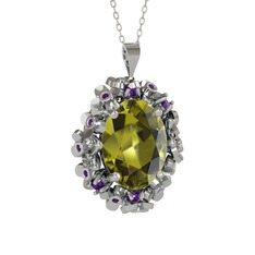 Peridot ve ametist 925 ayar gümüş kolye (40 cm beyaz altın rolo zincir)