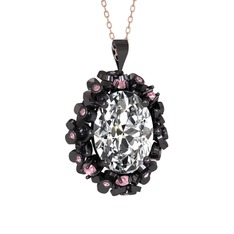 Belka Demet Kolye - Swarovski ve pembe kuvars 925 ayar siyah rodyum kaplama gümüş kolye (40 cm rose altın rolo zincir) #91p7tk