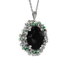 Belka Demet Kolye - Siyah zirkon ve yeşil kuvars 18 ayar beyaz altın kolye (40 cm gümüş rolo zincir) #9jlq5b