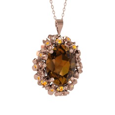 Belka Demet Kolye - Dumanlı kuvars ve sitrin 18 ayar rose altın kolye (40 cm rose altın rolo zincir) #9p1zxm